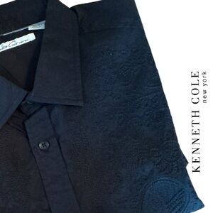 Kenneth Cole New Embroidered Paisley Pattern Black Button-Up Shirt - NWOT Size L